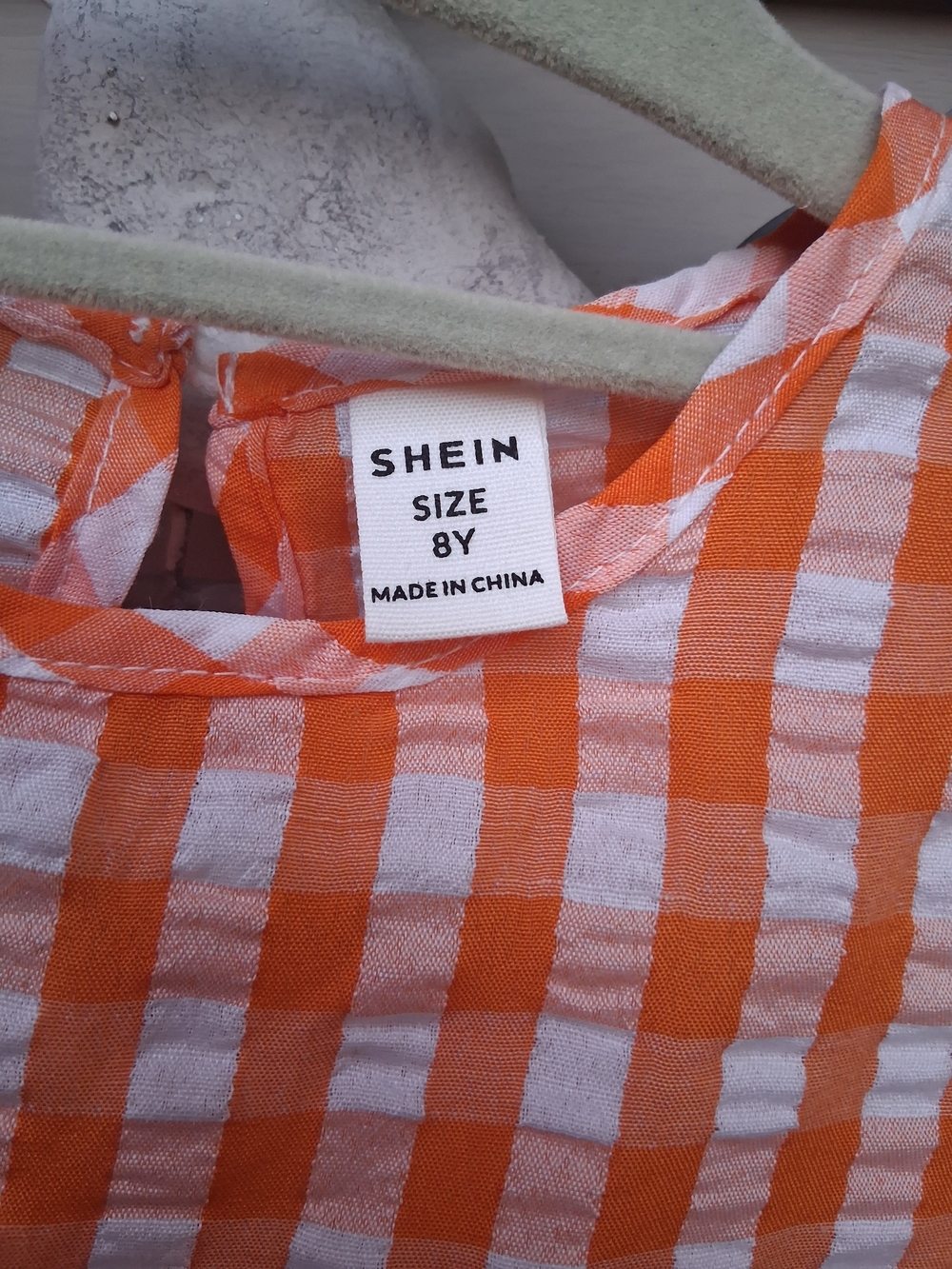 Orange and White Gingham Puff-Sleeve Blouse - Picture 3 of 6
